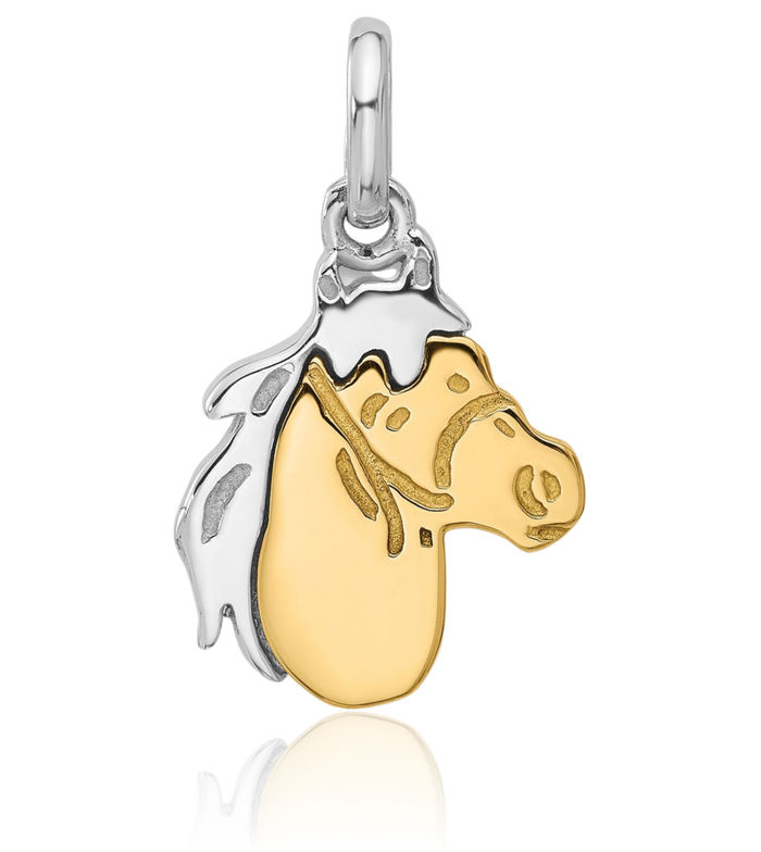 14K Solid Two Tone Gold White Horse Head Necklace Animal Lover Pendant Equestrian Charm