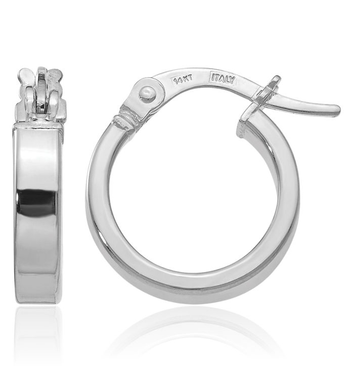 14K Solid Two Tone Yellow White Gold Huggie Small Hoop Earrings