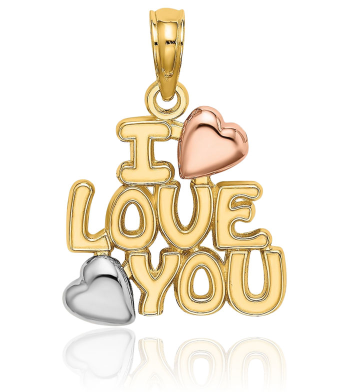 14K Solid Two Tone Gold White I Love You Heart Necklace Chain Pendant Charm