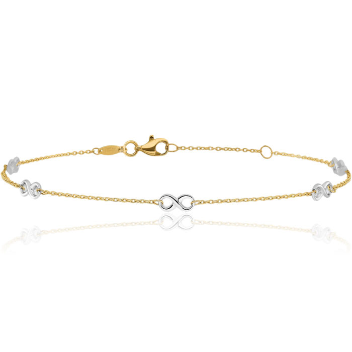 14K Solid Two Tone Gold Yellow Infinity Twisted Love Knot Symbol Anklet Summer Beach Foot Ankle Bracelet