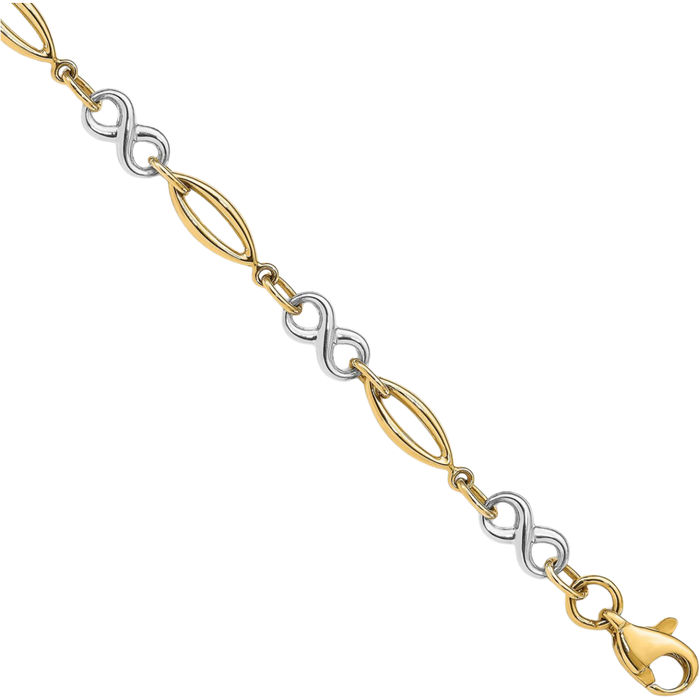 14K Solid Two Tone Gold Infinity Twisted Love Knot Symbol Chain Bracelet