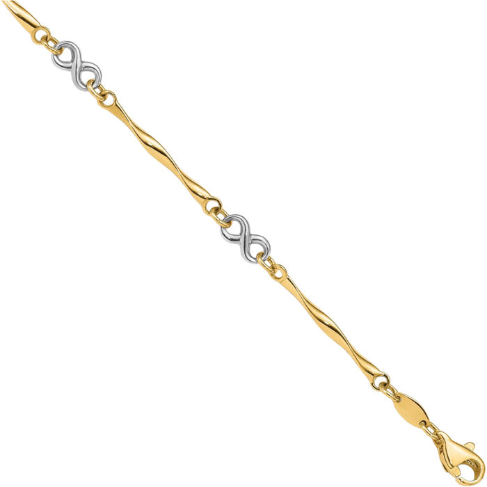 14K Solid Two Tone Gold Infinity Twisted Love Knot Symbol Chain Bracelet