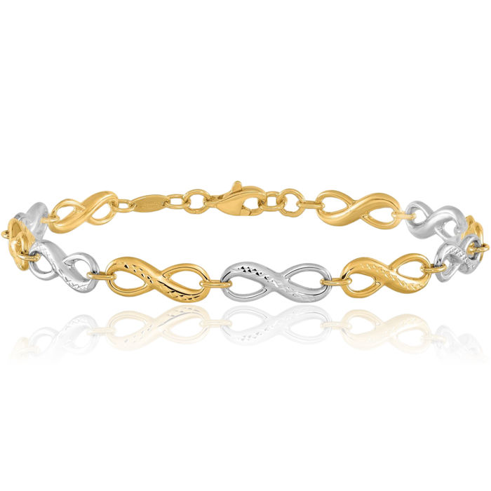 14K Solid Two Tone Gold Infinity Twisted Love Knot Symbol Chain Charm Bracelet