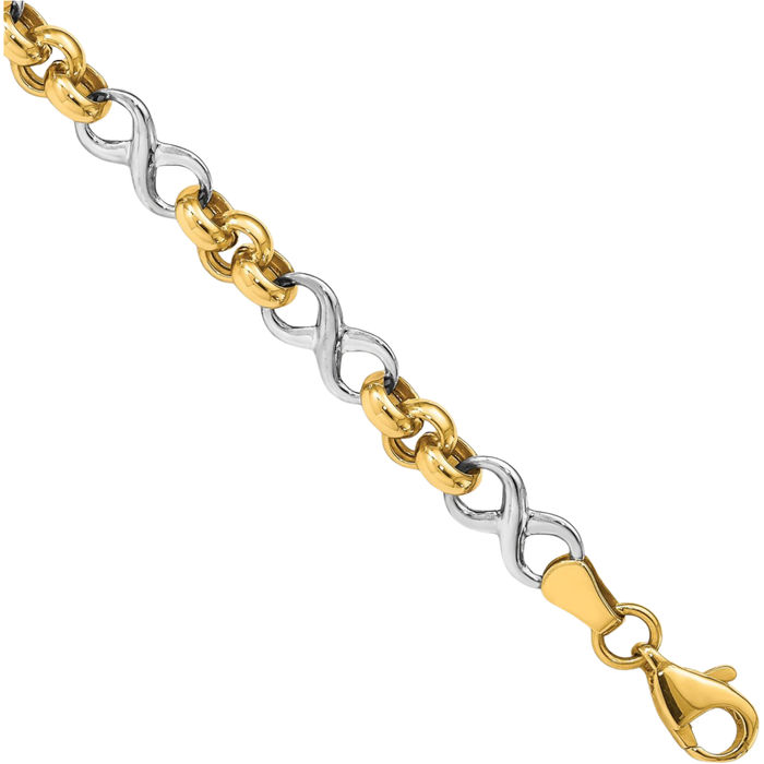 14K Solid Two Tone Gold Infinity Twisted Love Knot Symbol Chain Charm Bracelet