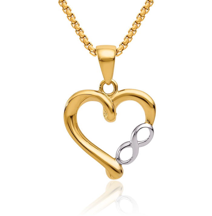 14K Solid Two Tone Yellow White Gold Infinity Twisted Love Knot Symbol Heart Necklace Chain Pendant Charm