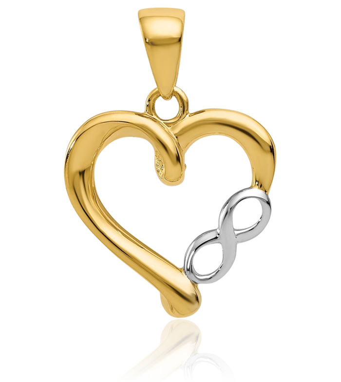 14K Solid Two Tone Yellow White Gold Infinity Twisted Love Knot Symbol Heart Necklace Chain Pendant Charm