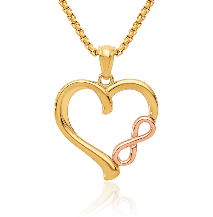 14K Solid Two Tone Gold Infinity Twisted Love Knot Symbol Heart Necklace Chain Pendant Charm