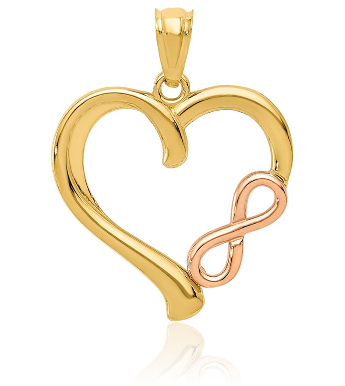 14K Solid Two Tone Gold Infinity Twisted Love Knot Symbol Heart Necklace Chain Pendant Charm