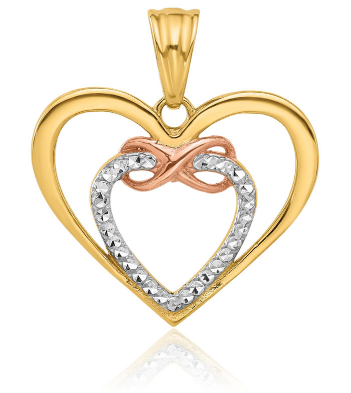 14K Solid Two Tone Gold White Infinity Twisted Love Knot Symbol Heart Necklace Chain Pendant Charm