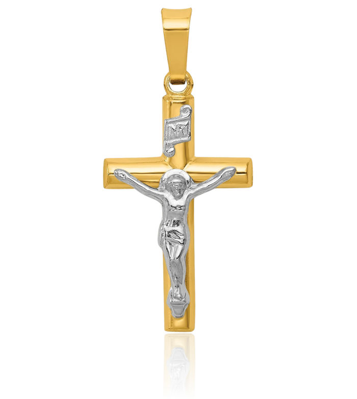 14K Solid Two Tone Gold Inri Lord Jesus Christ Crucifix Holy Cross Necklace Religious Chain Pendant Charm