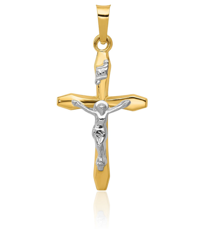 14K Solid Two Tone Gold Inri Lord Jesus Christ Crucifix Latin Mexican Holy Cross Necklace Religious Chain Pendant Charm