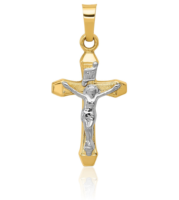 14K Solid Two Tone Gold Inri Lord Jesus Christ Crucifix Holy Cross Necklace Religious Chain Pendant Charm