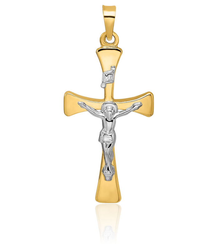 14K Solid Two Tone Gold Inri Lord Jesus Christ Crucifix Holy Cross Necklace Religious Chain Pendant Charm