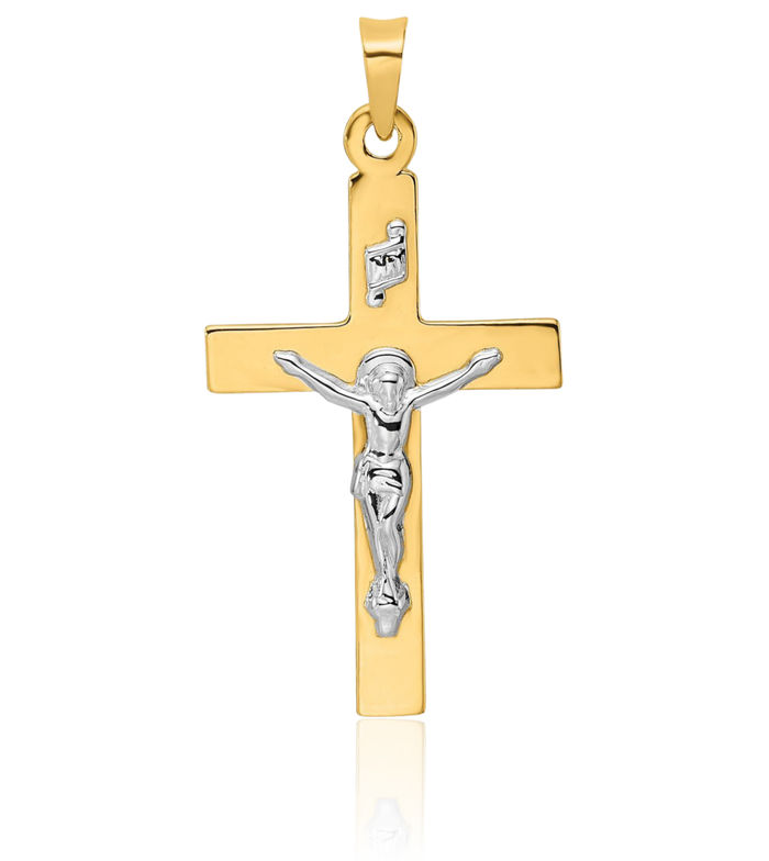 14K Solid Two Tone Gold Inri Lord Jesus Christ Crucifix Holy Cross Necklace Religious Chain Pendant Charm