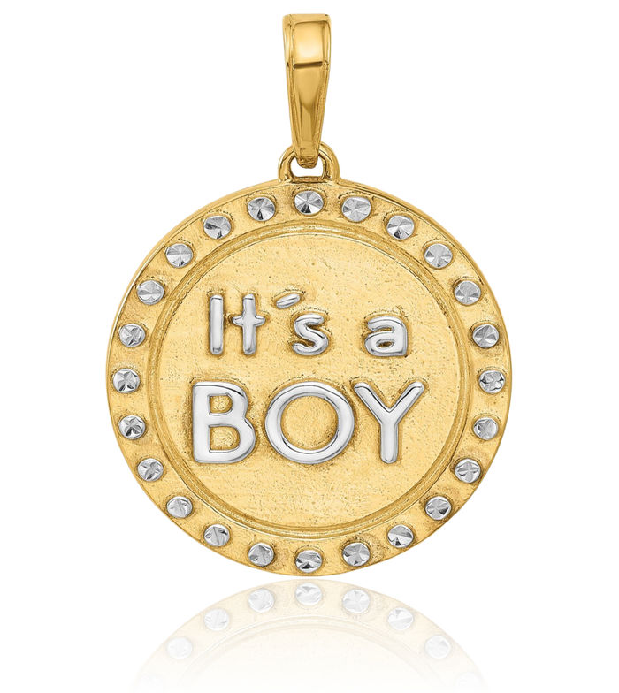 14K Solid Two Tone Yellow White Gold Its Boy Necklace Chain Pendant Charm