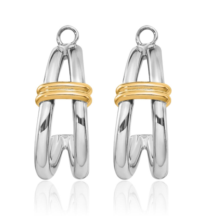 14K Solid Two Tone Gold J Hoop Earring Jackets for Studs