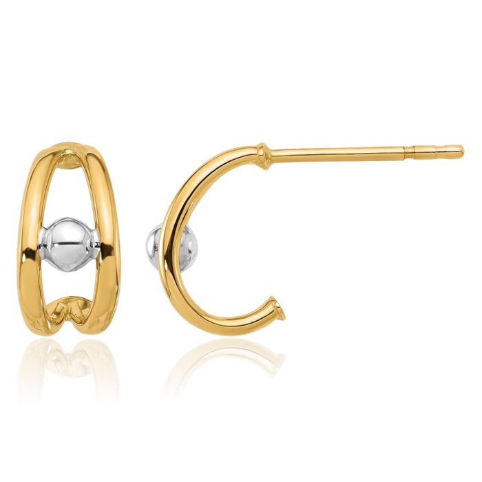 14K Solid Two Tone Gold J Hoop Earrings