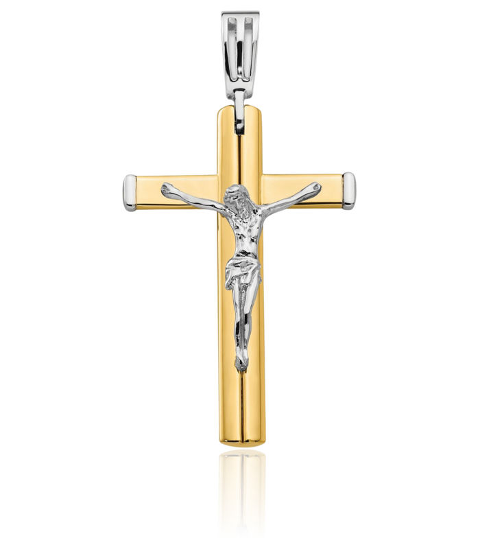 14K Solid Two Tone Gold Lord Jesus Christ Crucifix Holy Cross Necklace Religious Chain Pendant Charm