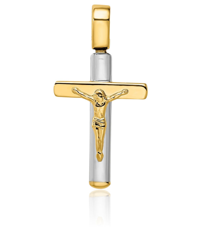 14K Solid Two Tone Gold Lord Jesus Christ Crucifix Holy Cross Necklace Religious Chain Pendant Charm