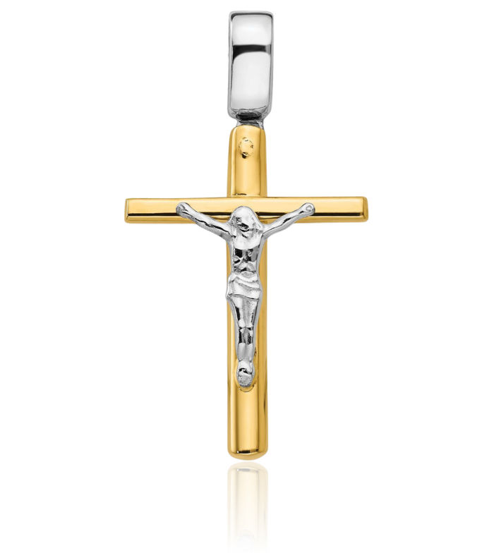 14K Solid Two Tone Gold Lord Jesus Christ Crucifix Holy Cross Necklace Religious Chain Pendant Charm