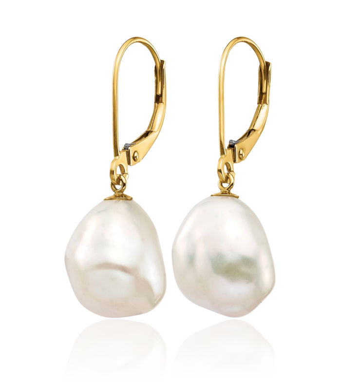 14K Solid Two Tone Yellow White Gold Keshi Freshwater Cultured Pearl Drop Dangle Earrings Gemstone