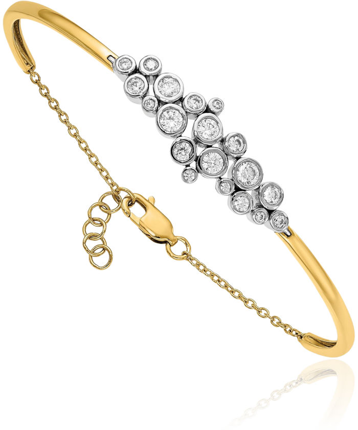 14K Solid Two Tone Gold Lab Diamond Bangle Bracelet