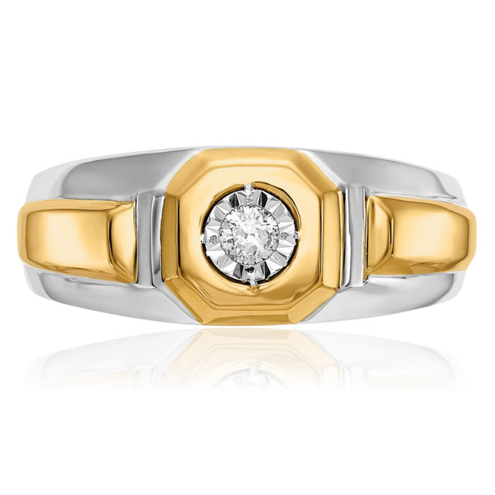 14K Solid Two Tone Gold Diamond Mens Ring