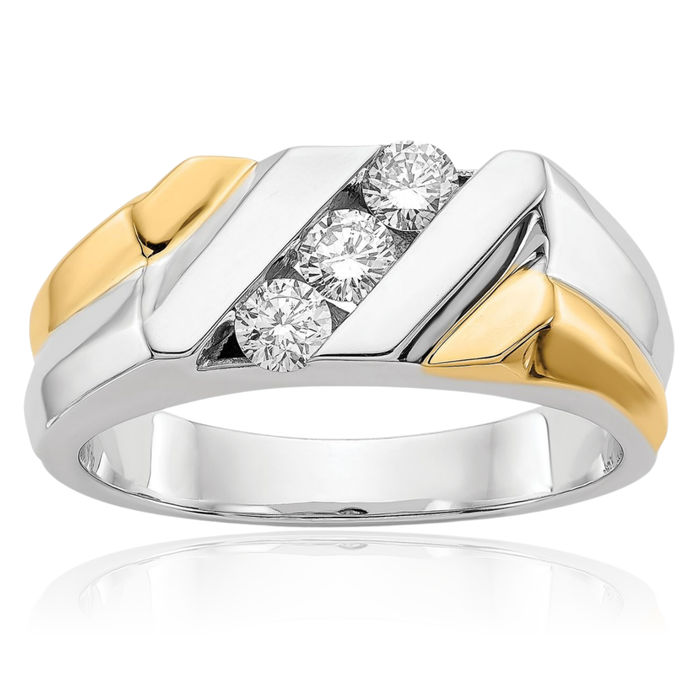 14K Solid Two Tone Gold Diamond Mens Ring