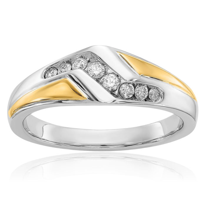 14K Solid Two Tone Gold Diamond Mens Ring