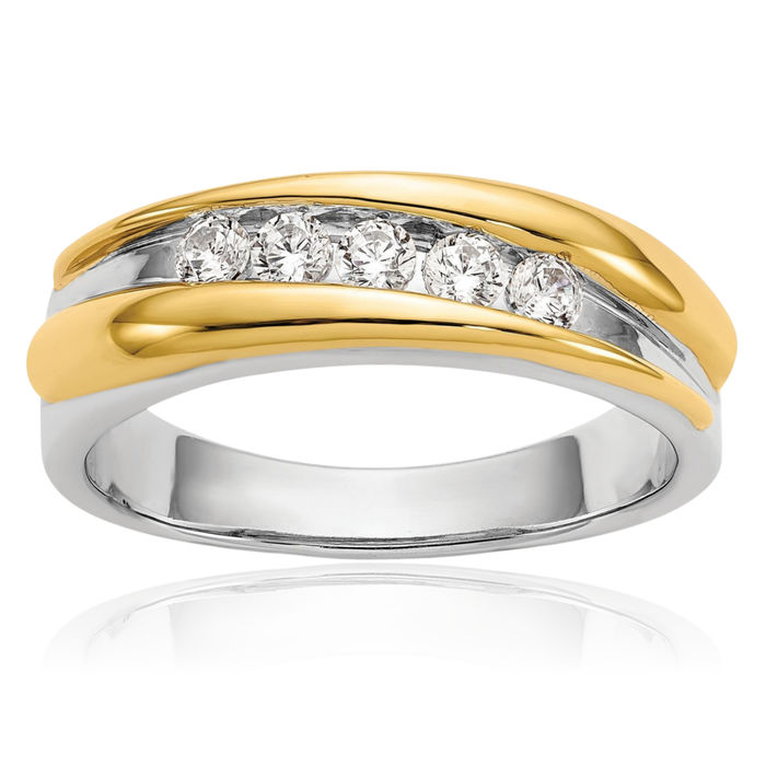 14K Solid Two Tone Gold Lab Diamond Mens Wedding Band Ring