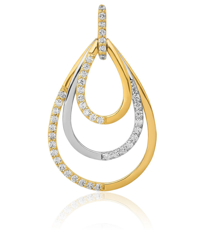 14K Solid Two Tone Gold Diamond Triple Teardrop Necklace Pear Pendant Charm