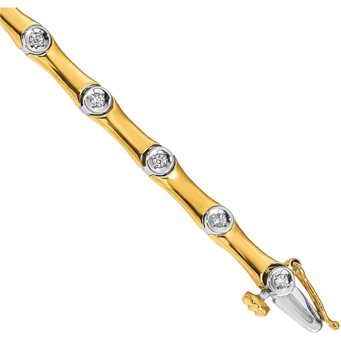 14K Solid Two Tone Gold Lab Diamond Tennis Bracelet