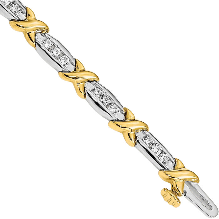 14K Solid Two Tone Gold Diamond Tennis Bracelet