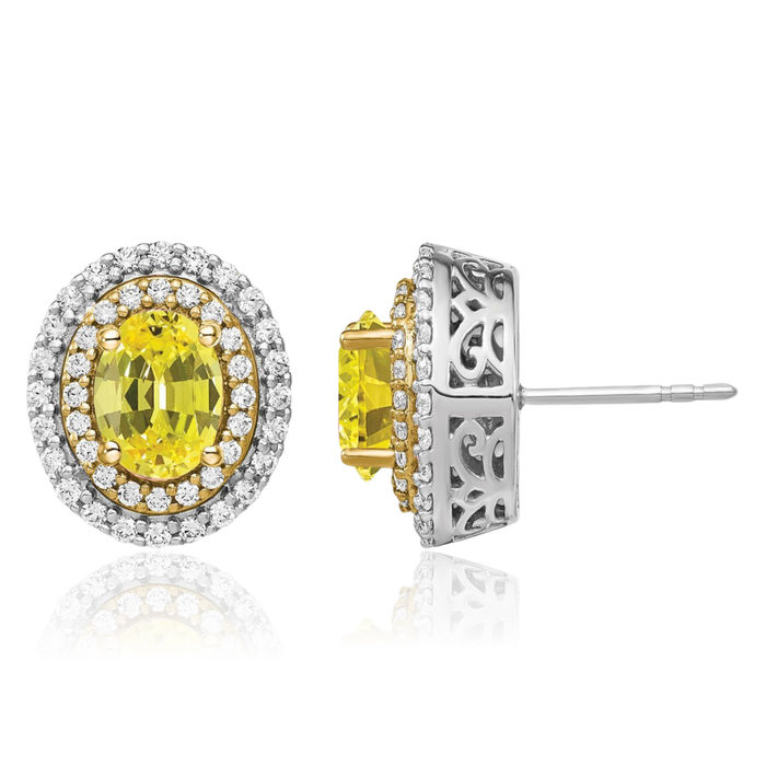 14K Solid Two Tone Gold Lab Diamond Yellow Sapphire Studs Gemstone Earrings November Birthstone Jewelry