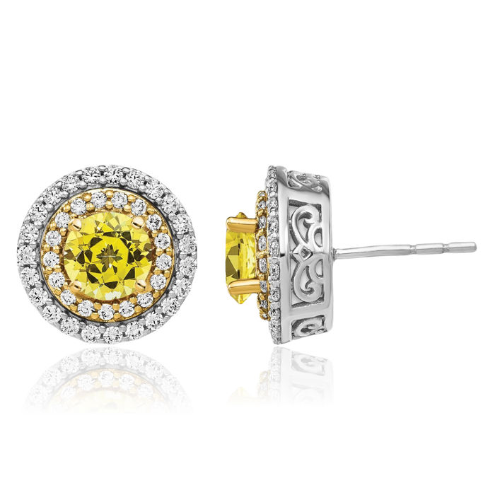 14K Solid Two Tone Gold Lab Diamond Yellow Sapphire Studs Gemstone Earrings November Birthstone Jewelry