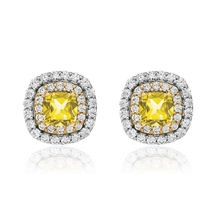 14K Solid Two Tone Gold Lab Diamond Yellow Sapphire Studs Gemstone Earrings November Birthstone Jewelry