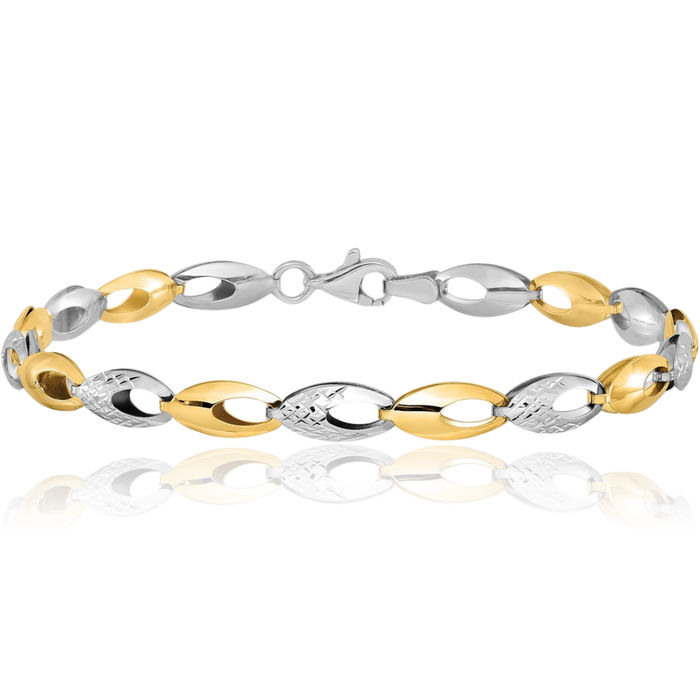 14K Solid Two Tone Gold Link Chain Bracelet