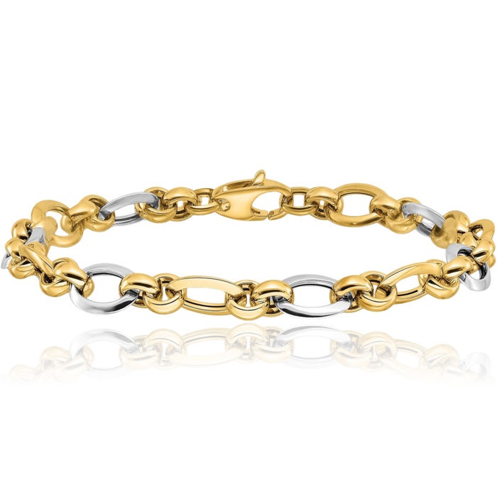 14K Solid Two Tone Gold Link Chain Bracelet