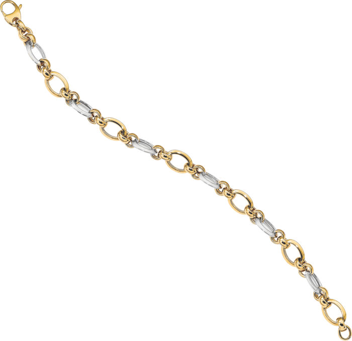 14K Solid Two Tone Gold Link Chain Bracelet