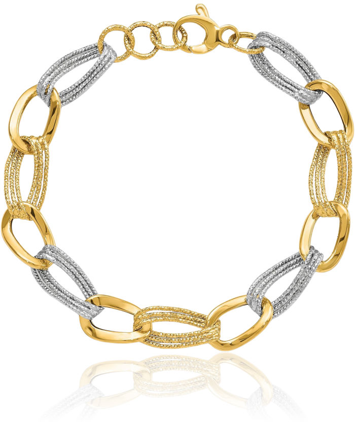 14K Solid Two Tone Gold Link Chain Bracelet