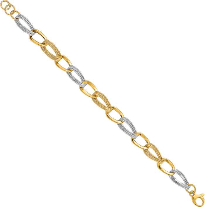 14K Solid Two Tone Gold Link Chain Bracelet