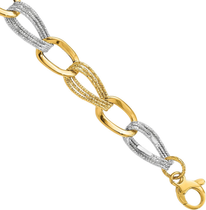 14K Solid Two Tone Gold Link Chain Bracelet