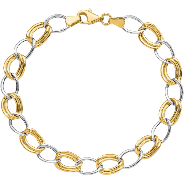 14K Solid Two Tone Gold Link Chain Bracelet