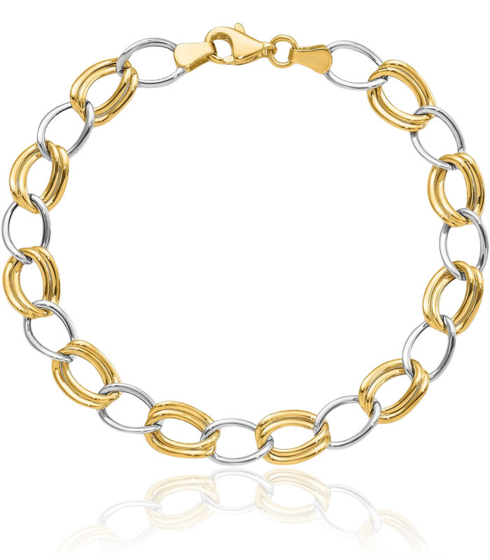 14K Solid Two Tone Gold Link Chain Bracelet