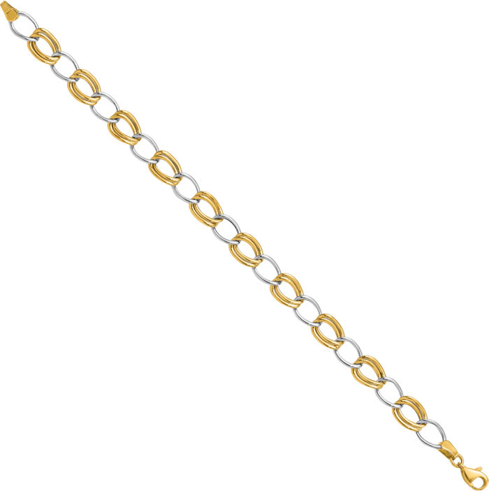 14K Solid Two Tone Gold Link Chain Bracelet