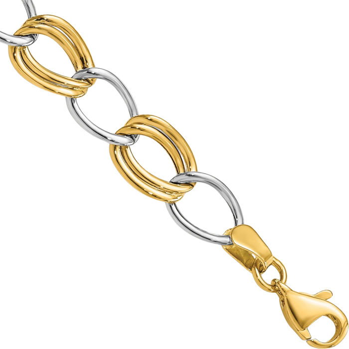 14K Solid Two Tone Gold Link Chain Bracelet