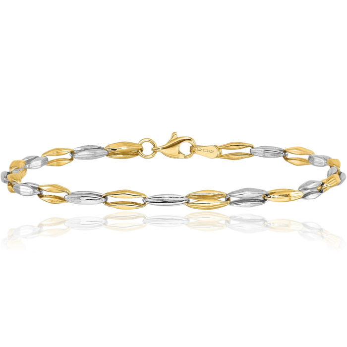 14K Solid Two Tone Gold Link Chain Bracelet