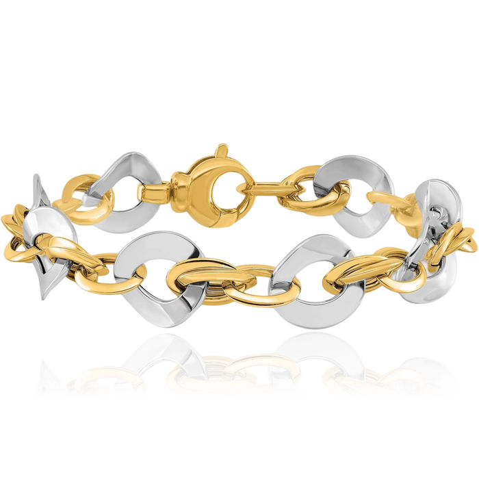 14K Solid Two Tone Gold Link Chain Bracelet