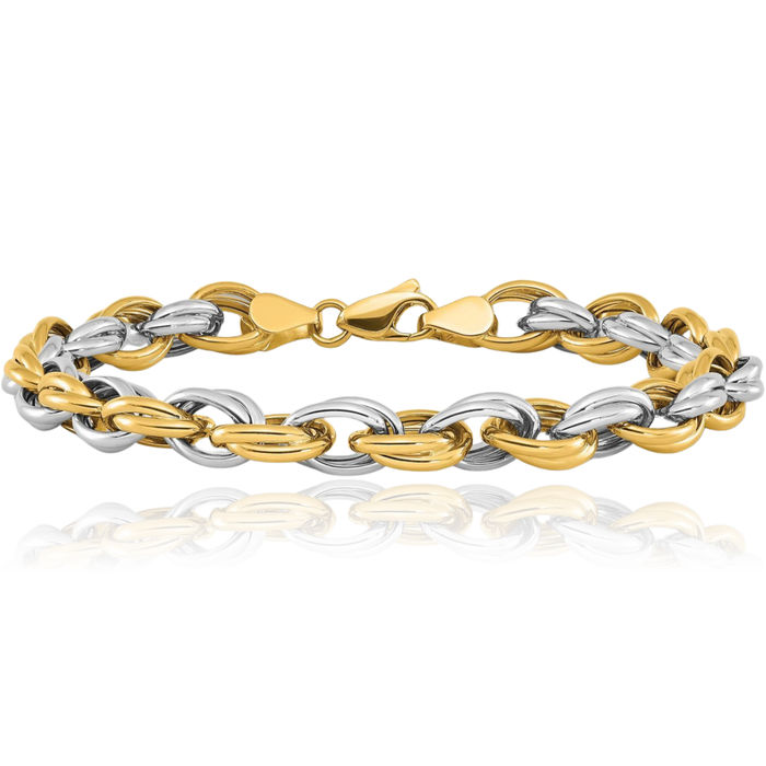 14K Solid Two Tone Gold Link Chain Bracelet