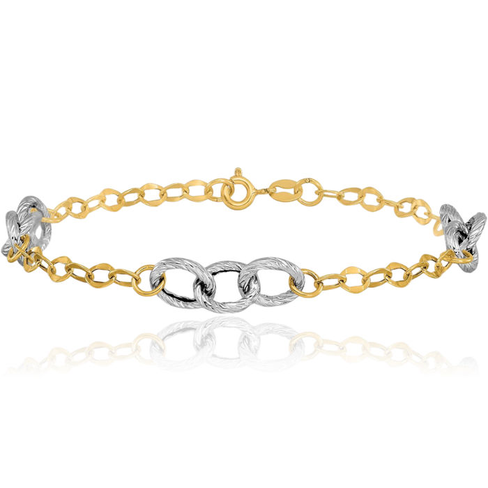 14K Solid Two Tone Gold Link Chain Bracelet